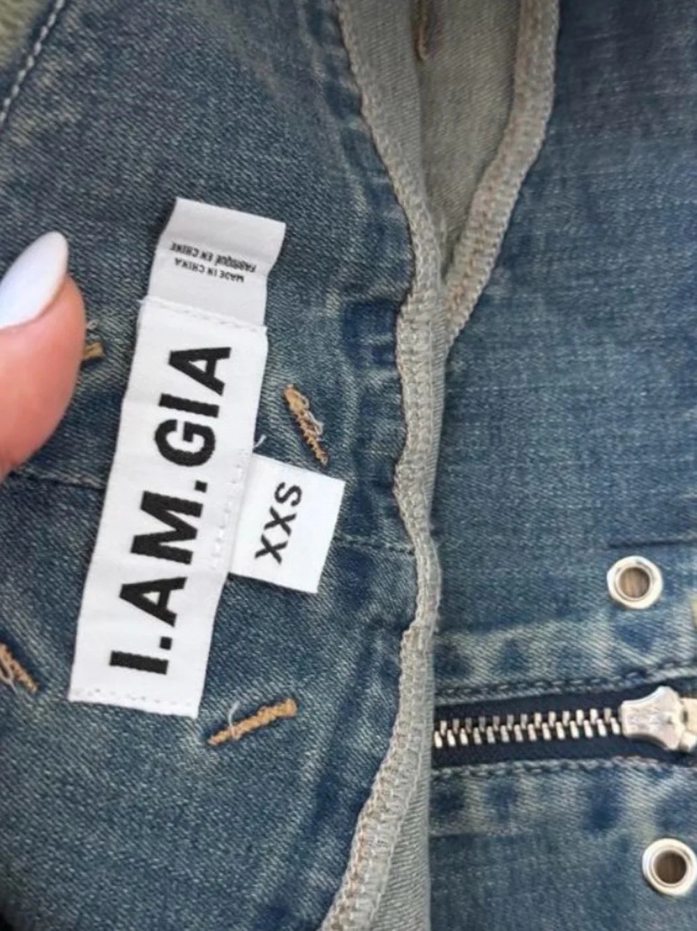 I.AM.GIA VEXA micro blue denim shorts with silver studs and frayed hem size XXS